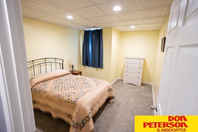 carpeted bedroom with recessed lighting and baseboards