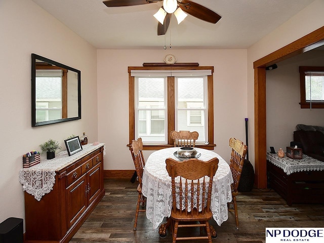3615 N 60th St, Omaha, NE 68104 - dining space featuring dark wood finished floors and a ceiling fan