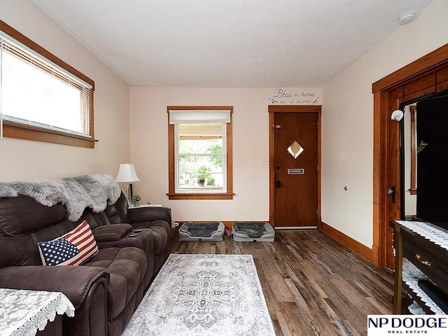 3615 N 60th St, Omaha, NE 68104 - living room featuring wood finished floors and baseboards