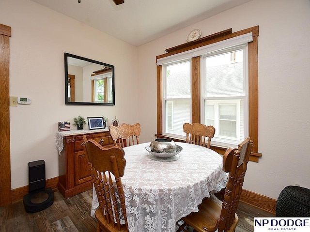 3615 N 60th St, Omaha, NE 68104 - dining space with dark wood-type flooring and ceiling fan