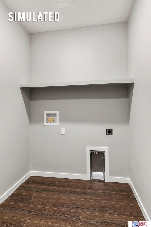 laundry room with laundry area, baseboards, hookup for a washing machine, dark wood-style floors, and hookup for an electric dryer