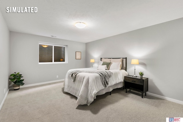 bedroom with carpet flooring, baseboards, and visible vents