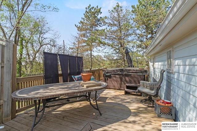 6301 SW 34th Ct, Lincoln, NE 68523 - wooden terrace with outdoor dining area and a hot tub