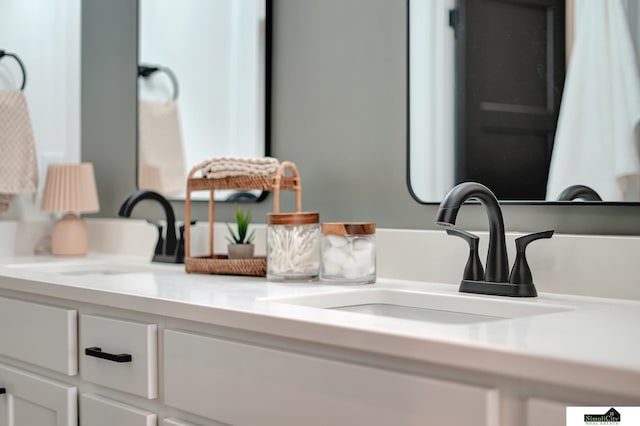 interior details with a sink and double vanity