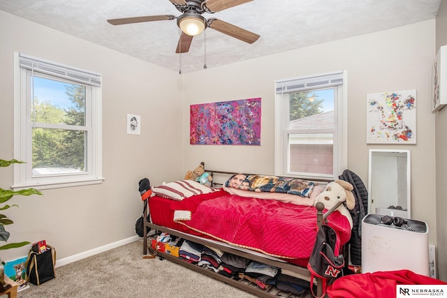 4230 N 11th St, Lincoln, NE 68521 - bedroom featuring baseboards, carpet flooring, ceiling fan, and multiple windows
