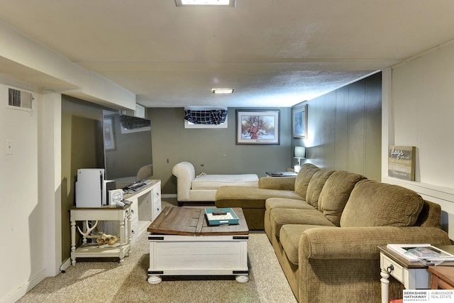 carpeted living area with visible vents