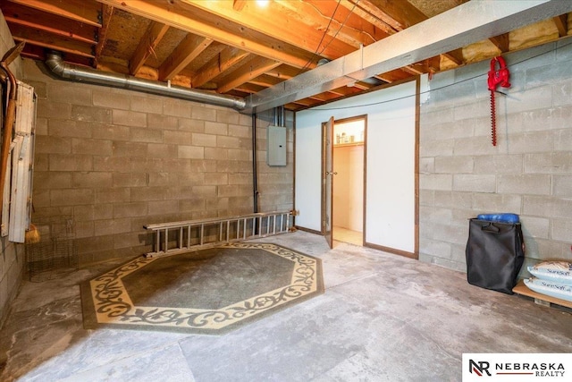 unfinished below grade area featuring electric panel