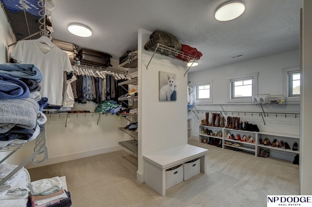 spacious closet with carpet and visible vents
