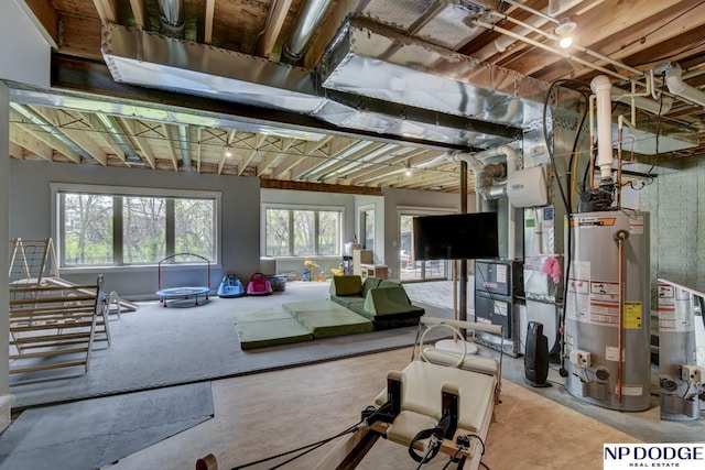 basement featuring water heater