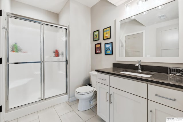 17026 Emma St, Bennington, NE 68007 - full bathroom featuring vanity, toilet, tile patterned flooring, and a stall shower