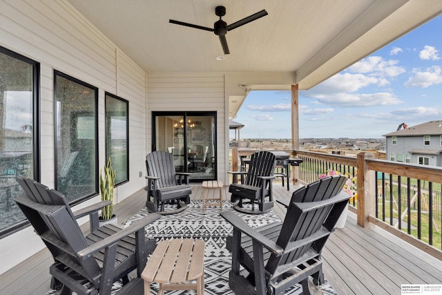 17026 Emma St, Bennington, NE 68007 - wooden deck featuring grilling area and ceiling fan