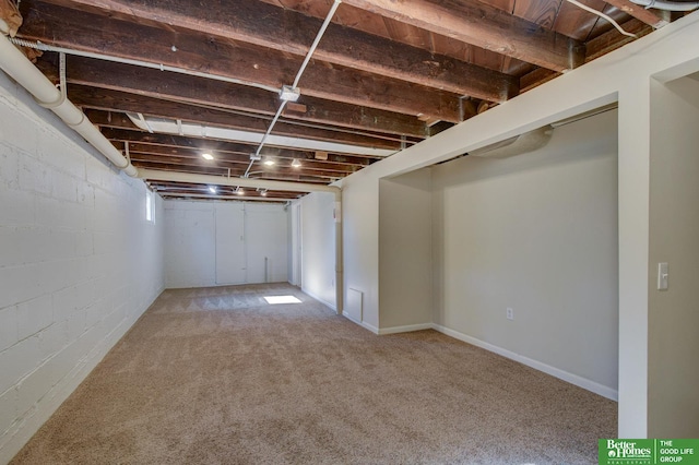 finished basement featuring carpet flooring