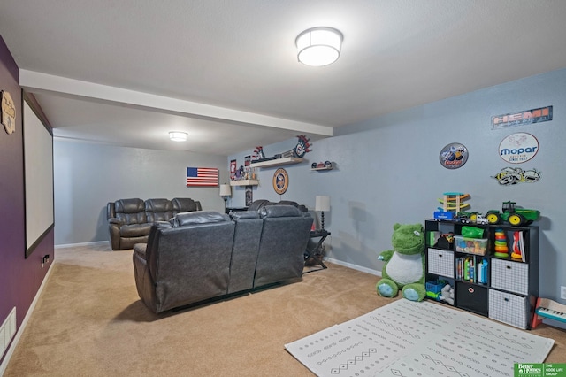cinema with carpet floors and baseboards