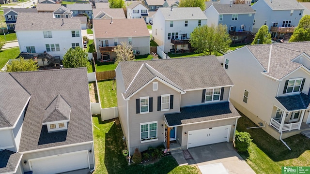 bird's eye view with a residential view