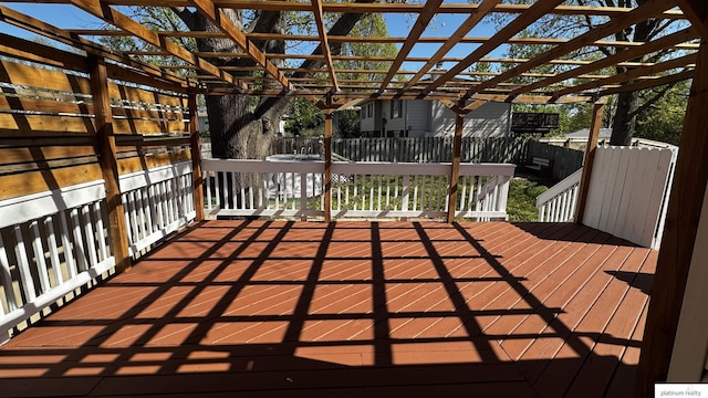 wooden deck with a fenced backyard