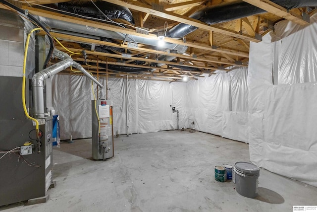 unfinished basement with water heater