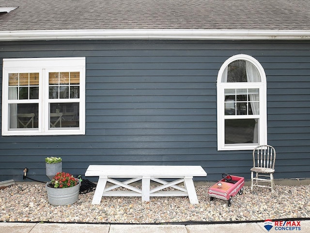 view of home's exterior with a shingled roof