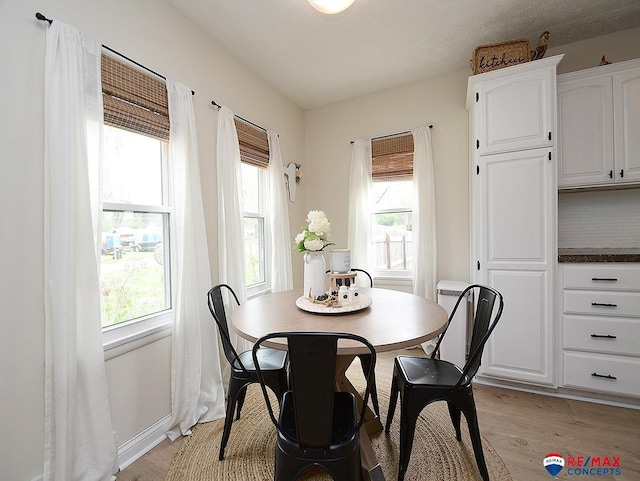 dining space featuring light wood-type flooring and a wealth of natural light