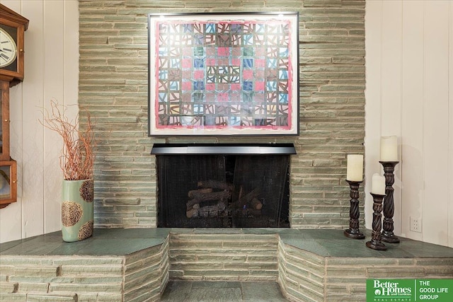 room details with a large fireplace