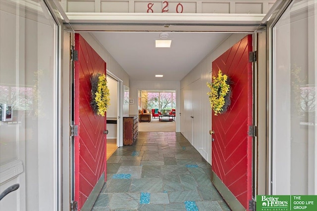 interior space featuring stone finish flooring
