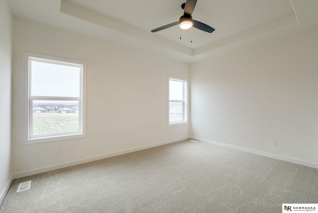 16014 Daniel St, Bennington, NE 68007 - carpeted empty room with baseboards, a tray ceiling, visible vents, and a healthy amount of sunlight