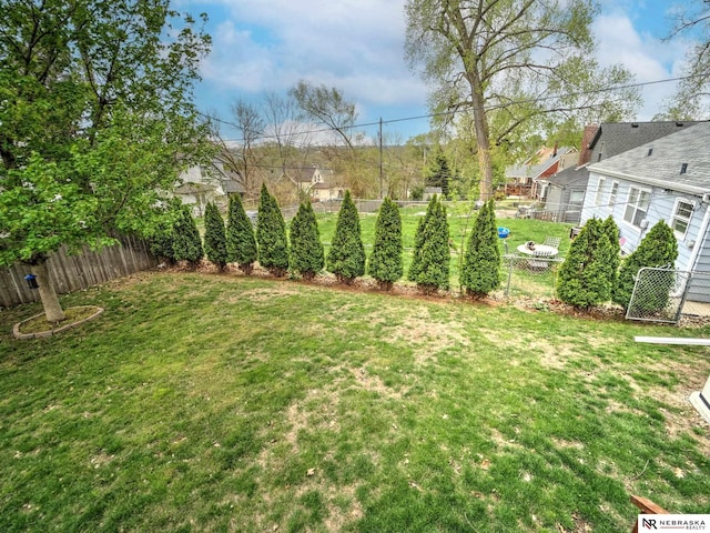 view of yard with a fenced backyard
