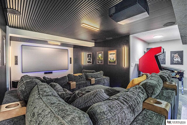 view of carpeted home theater room