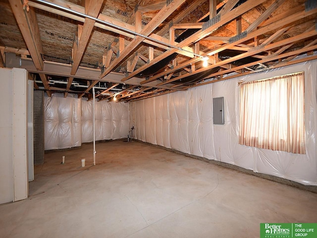 basement featuring electric panel