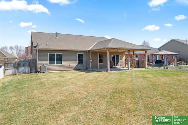 7714 S 167th St, Omaha, NE 68136 - back of house with fence, a gazebo, central AC unit, a patio, and a yard