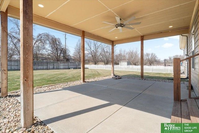 7714 S 167th St, Omaha, NE 68136 - view of patio featuring a fenced backyard and a ceiling fan