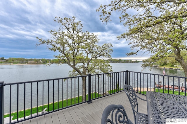 deck with a water view