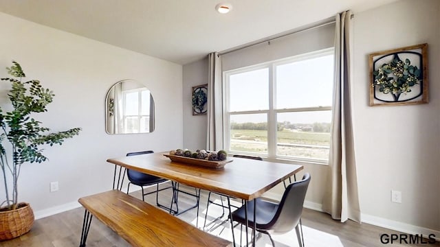 dining area featuring baseboards and wood finished floors