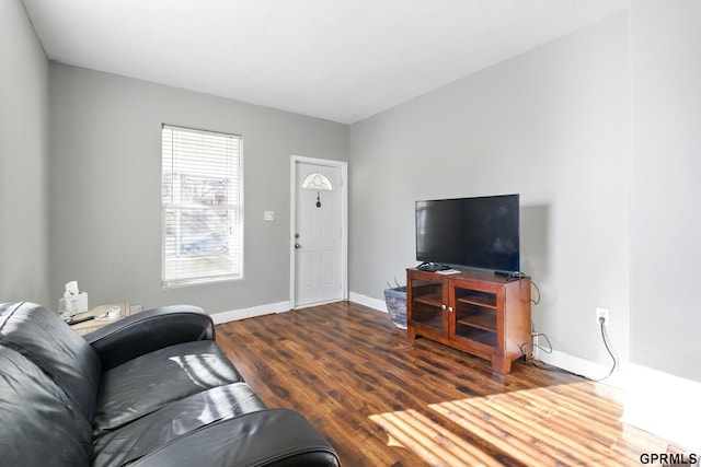 living room featuring baseboards and wood finished floors