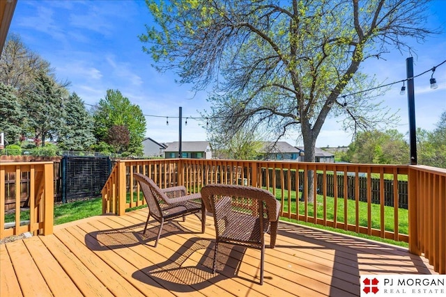 wooden deck featuring a fenced backyard