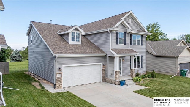 8230 Kilpatrick Pkwy, Bennington, NE 68007 - view of front of home with a shingled roof, driveway, and a front lawn