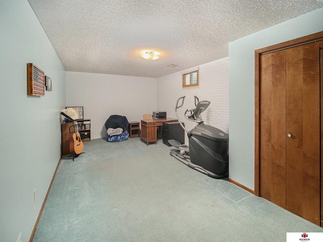 1521 Kingston Rd, Lincoln, NE 68506 - carpeted office featuring a textured ceiling, baseboards, and brick wall