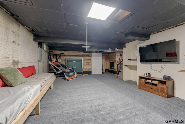 18063 Jones St, Elkhorn, NE 68022 - finished basement with carpet floors, brick wall, and wooden walls
