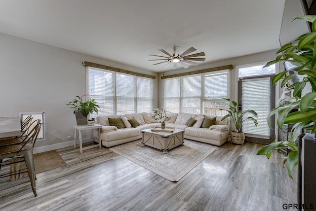 18063 Jones St, Elkhorn, NE 68022 - living area with a ceiling fan, a wealth of natural light, and wood finished floors