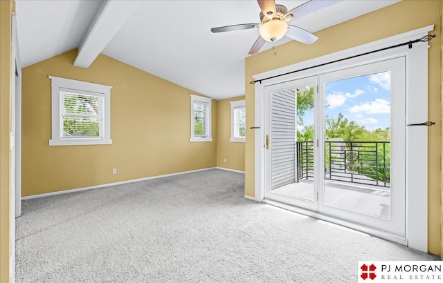 empty room featuring carpet floors, baseboards, and a ceiling fan