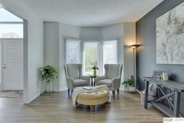 sitting room with baseboards and wood finished floors