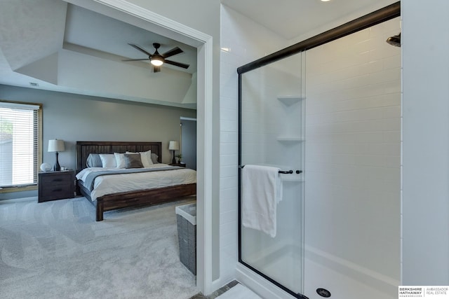 bedroom with carpet floors and ceiling fan