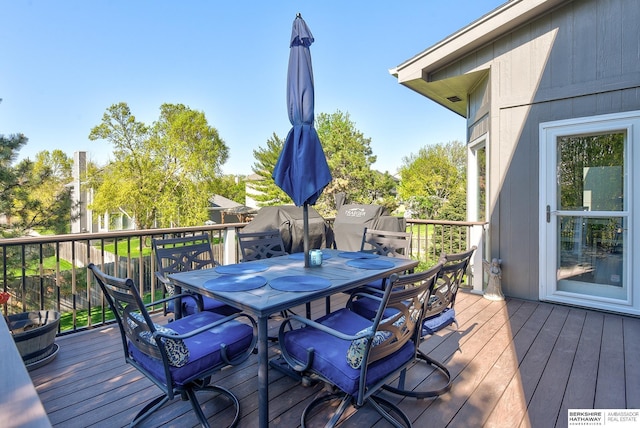 wooden deck with outdoor dining area
