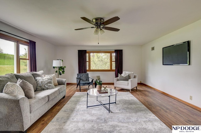 living area featuring wood finished floors and a healthy amount of sunlight