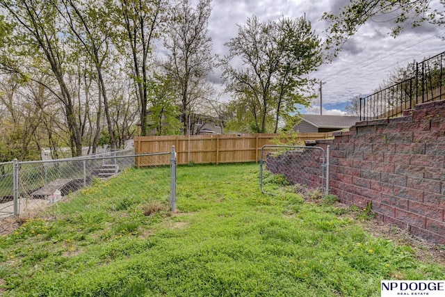 view of yard with a fenced backyard