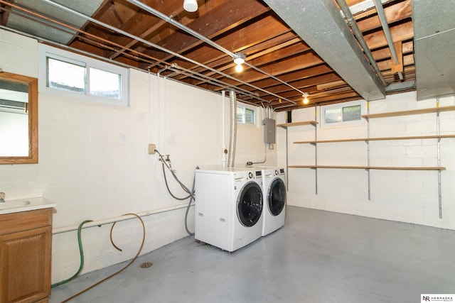 8514 Pinkney St, Omaha, NE 68134 - laundry area featuring laundry area, a sink, washer and clothes dryer, and electric panel