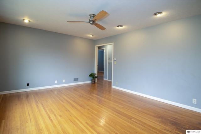 8514 Pinkney St, Omaha, NE 68134 - empty room featuring baseboards, a ceiling fan, light wood-style flooring, and visible vents