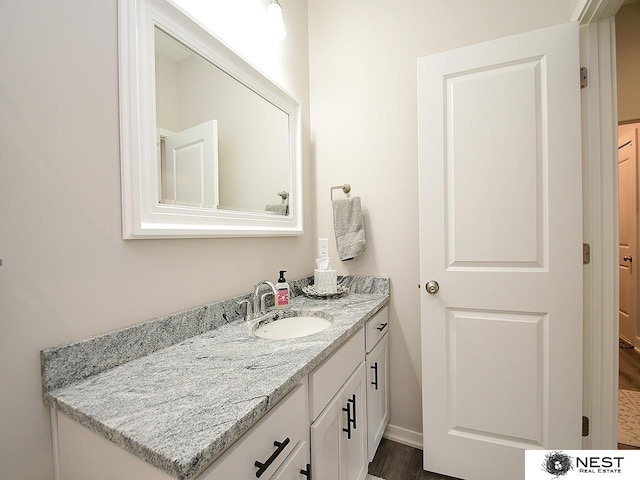 bathroom with vanity and wood finished floors