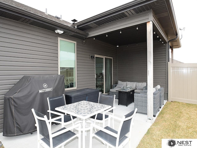 view of patio / terrace featuring a grill and outdoor lounge area