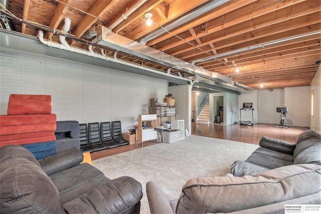 living room with stairway