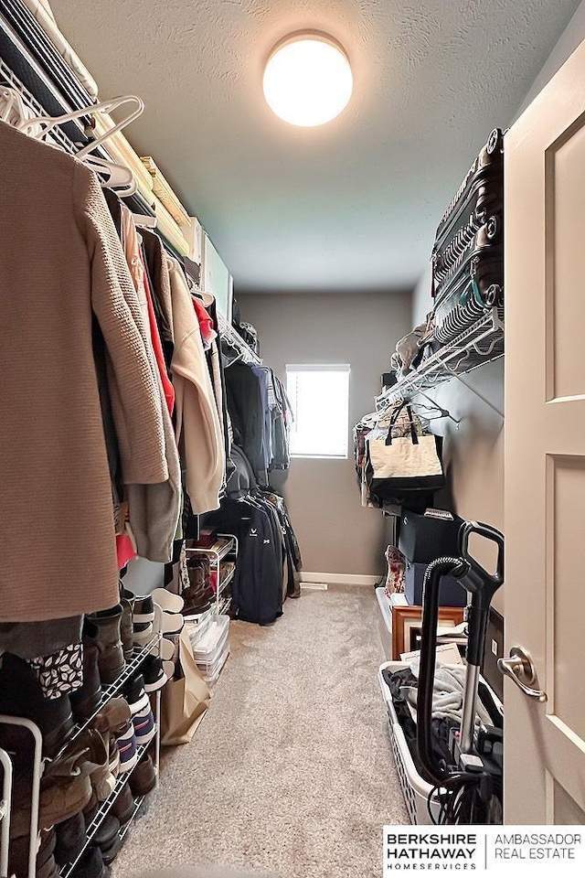 walk in closet featuring carpet
